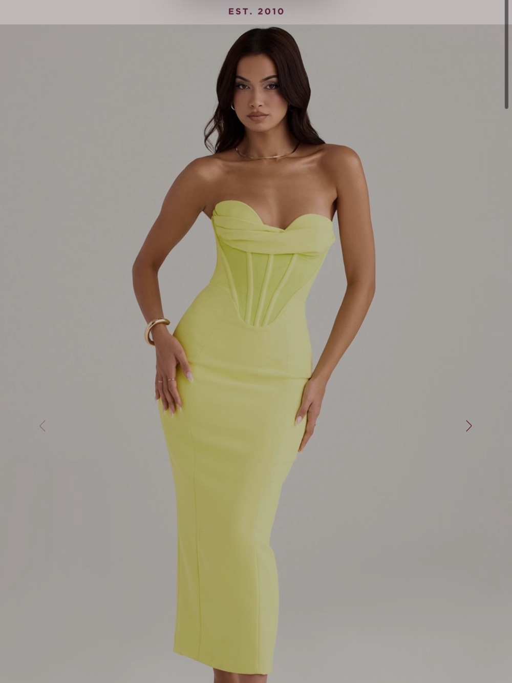 House of CB Lemon Green Strapless Corset Midi Dress